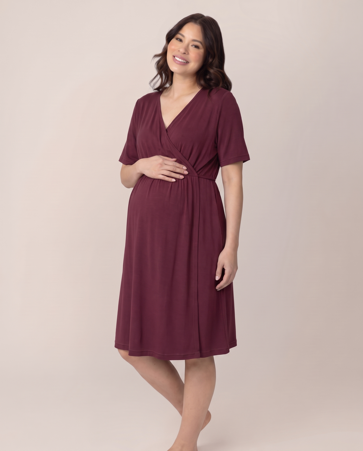 Maternity dress in Burgundy, front view