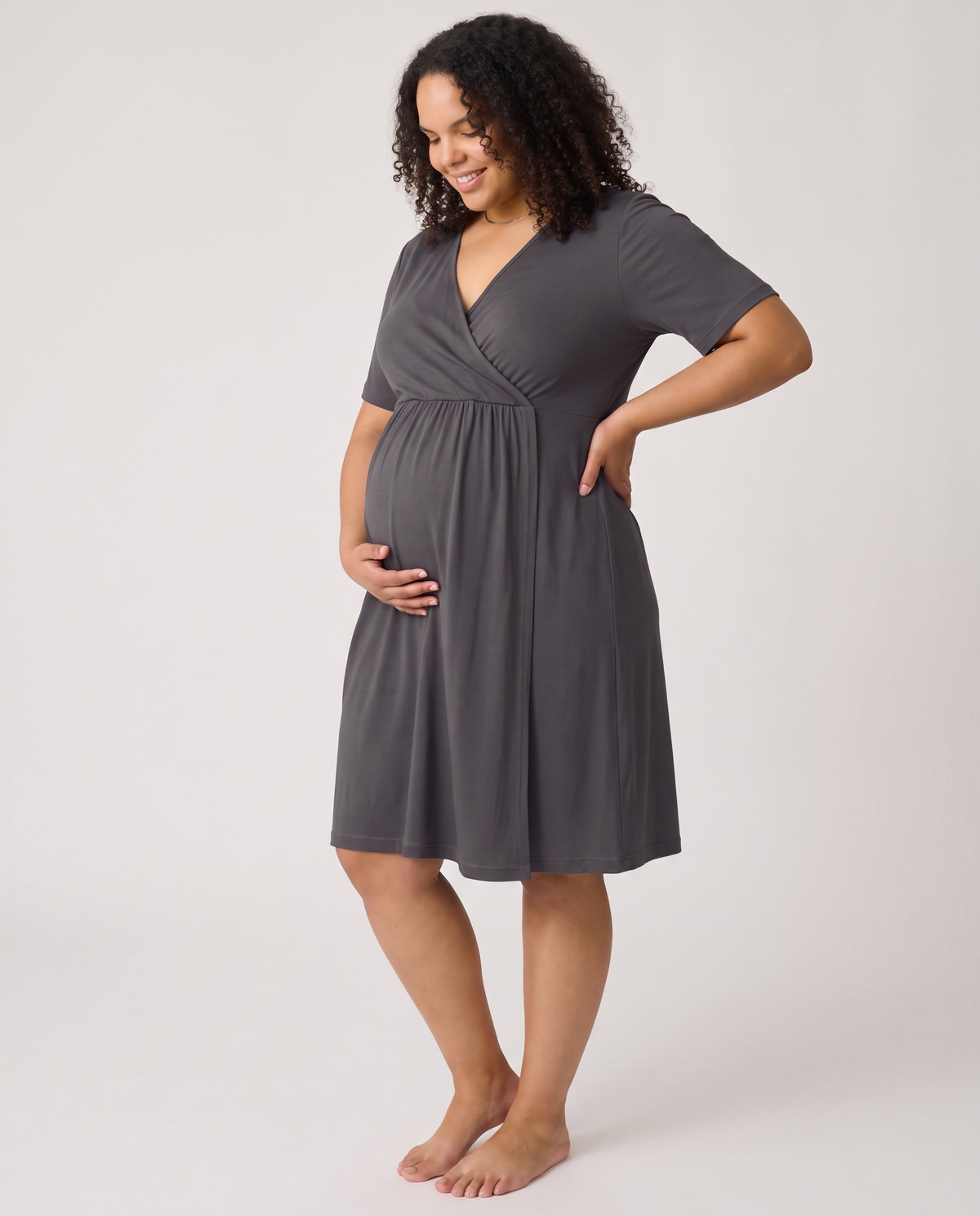 Maternity dress in Charcoal Gray, front view